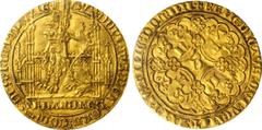 BELGIUM. Flanders. Lion d'Or, ND (1346-84). Ghent Mint. Louis II de Male. PCGS MS-62 Gold Shield. 4.87 gms. Fr-157; Delm-460; Gaill-214; DeMey-196. Obverse: Helmeted lion crouching left, on Gothic bal