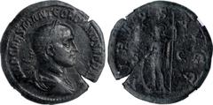 GORDIAN II, A.D. 238. AE Sestertius (17.84 gms), Rome Mint. NGC VF, Strike: 5/5 Surface: 3/5. Light Smoothing. RIC-8. Obverse: IMP CAES M ANT GORDIANVS AFR AVG, laureate, draped, and cuirassed bust ri