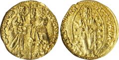 GREECE. Chios. Ducat, ND (1421-36). Philip Maria Visconti. NGC MS-63. Fr-4. Obverse: the duke kneels before St. Peter; reverse: Christ in mandorla. Fully struck from crude dies with little doubling. A