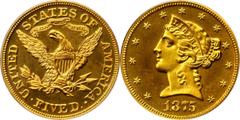 Liberty Head Half Eagle 1875 Liberty Head Half Eagle. JD-1. Rarity-7-. Proof-65 Cameo (PCGS). CAC. A phenomenal example of this rare and seldom offered date in the Liberty Half eagle series. Solidly g