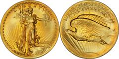 Saint-Gaudens Double Eagle MCMVII (1907) Saint-Gaudens Double Eagle. High Relief. Wire Rim. MS-67+ (PCGS). CAC. This virtually pristine coin presents intense mint luster on predominantly medium gold s