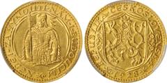 CZECHOSLOVAKIA. Ducat (Dukat), 1928. Kremnica Mint. PCGS MS-64 Gold Shield. Fr-2; KM-8. A bit of a SCARCER date within this popular series, the present near Gem features charming yellow-gold surfaces 