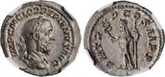 PUPIENUS, A.D. 238. AR Denarius (2.93 gms), Rome Mint, A.D. 238. NGC MS, Strike: 5/5 Surface: 5/5. Fine Style. RIC-6; RSC-26. Obverse: Laureate, draped, and cuirassed bust right; Reverse: Felicitas st