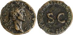 DIVUS AUGUSTUS, died A.D. 14. AE Sestertius, Rome Mint, struck under Nerva, A.D. 98. NGC Ch F. RIC-136 (Nerva). Commemorative 'Restitution' issue. Obverse: Laureate bust right, with the features of Ne