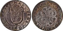 ITALY. Venice. Scudo, ND (1627-28)-IAM. Giovanni Corner I. PCGS AU-58 Gold Shield. Dav-4244; KM-143. This very attractive and nicely preserved survivor offers a bold strike with strong central devices