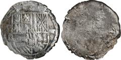 BOLIVIA. Cob 4 Reales, ND (1574-1610)-P B. Potosi Mint. Time of Philip II to Philip III. NGC Shipwreck Effect. Cal-type 229. Obverse with clear shield, denomination, mintmark, and assayer letter, reve
