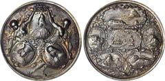ITALY. Venice. Doge Francesco Morosini's Victory Over the Turks Silver Medal, 1687. PCGS AU-55 Gold Shield. 42 mm. Voltolina-1057. By G. Hautsch of Nurnberg. An impressive silver medal struck to comme