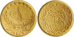 TURKEY TURKEY. Ottoman Empire. 500 Kurush, AH 1336 Year 1 (1917). Constantinople (Istanbul) Mint. PCGS Genuine--Repaired, AU Details Gold Shield. Fr-70; KM-823. Despite the slight repair noted in the 