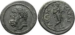LYDIA Sardes. AE 22 (5.17gms), time of Hadrian to Antoninus Pius circa 117-161. BMC-22.247,81. Bearded head of Herakles left within border of dots; Reverse: Herakles standing right, holding club and l