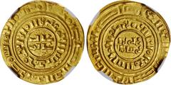 CRUSADER STATES. Kingdom of Jerusalem. AV Bezant, (ca. 1150-1260). Acre Mint. NGC MS-64. cf. Fr-1a (under Jerusalem). Weight: 3.75 gms. Imitating a dinar of the Fatimid caliph al-Amir. Very well cente