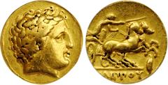 MACEDON. Kingdom of Macedon. Time of Philip II to Alexander III (the Great), 359-323 B.C. AV Stater, Amphipolis Mint, ca. 340/36-328 B.C. ANACS EF 40. Altered Surfaces. SNG ANS-161-2. Struck in the na