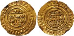 CRUSADER STATES. Tripoli. AV Bezant (Dinar), ND (ca. 1187-1260). Bohemond IV/VII. NGC AU-55. cf.Fr-1; A-720. Weight: 3.44 gms. Imitative of the Fatimid Dinars of al Mustansir (1036-94), with pellet in