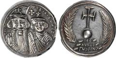 CONSTANS II with CONSTANTINE IV, 641-668. AR "Miliaresion" (5.13 gms), By P. Soušek, 2002. CHOICE UNCIRCULATED. cf. S-987 (for prototype). Issued for auction 144 by Česká numismatická společnost (ČNS)
