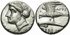 ANCIENT COINAGE-GREEK PAPHLAGONIA. Sinope. AR Drachm (5.05 gms), ca. 330-300 B.C. SNG Cop-281. Diademed head of nymph Sinope left./Sea eagle atop dolphin left. Lustrous, Choice EXTREMELY FINE. Estimat