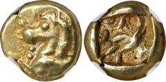 Ancient Coins IONIA. Uncertain Mint. EL Hekte (2.35 gms), ca. 600-550 B.C. NGC EF, Strike: 5/5 Surface: 5/5. cf. SNG Kayhan-715-8 (fractions); Weber-5718. Obverse: Bridled head of horse left; Reverse: