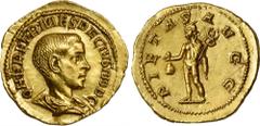 Ancient Coins HERENNIUS ETRUSCUS AS CAESAR. AV Aureus (4.28 gms), Rome Mint, A.D. 250-251. NGC Ch AU, Strike: 5/5 Surface: 2/5. Brushed. RIC-142a; Calico-3309 (R5). Obverse: Q HER ETR MES DECIVS NOB C