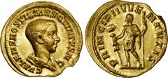 Ancient Coins HOSTILIAN AS CAESAR, A.D. 250-251. AV Aureus (4.13 gms), Rome Mint. NGC Ch AU, Strike: 4/5 Surface: 3/5. RIC-181b var. (spear; R3); Calico-3316 (same obv. die as illustration; R1). Obver