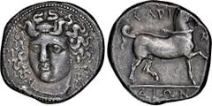 Salton Collection: Ancient Coins THESSALY. Larissa. AR Stater (11.99 gms), ca. 356-336 B.C. NGC Ch VF, Strike: 4/5 Surface: 3/5. Fine Style. HGC-4, 409; BCD Thessaly-II, 306-11. Obverse: Head of the n