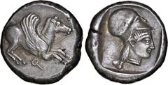 Salton Collection: Ancient Coins CORINTHIA. Corinth. AR Stater (8.71 gms), ca. 450-415 B.C. NGC Ch EF★, Strike: 5/5 Surface: 5/5. HGC-4, 1824; Pegasi-75; BCD Corinth-22. Obverse: Pegasos flying right;