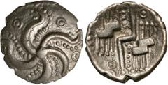 Ancient Coins CELTIC BRITAIN. Durotriges. Uninscribed. BI 1/4 Stater (0.97 gms), ca. 40-20 B.C. EXTREMELY FINE. S-369; vA-1270; ABC-2220. Bradbury Starfish Type. Obverse: Spiral (starfish) with five a