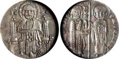 ITALY. Venice. Grosso, ND (1253-68). Reniero Zeno. NGC AU-55. Mont-45; Biaggi-2775. Obverse: Christ enthroned; Reverse: Doge and St. Mark standing facing. A very handsome piece of Venetian silver that