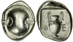 ANCIENT COINAGE-GREEK BOEOTIA. Thebes. AR Stater (12.03 gms), ca. 425-400 B.C. BCD-386/7. Boeotian shield./Amphora. Well centered, good metal quality, die rust on obverse. Attractive CHOICE VERY FINE.