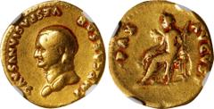 Ancient Coins VESPASIAN, A.D. 69-79. AV Aureus (7.05 gms), Rome Mint, ca. A.D. 71. NGC VG, Strike: 5/5 Surface: 2/5. Edge Filing. RIC-40; Calico-688. Obverse: Laureate head right; Reverse: Pax seated 