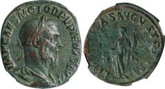 Ancient Coins PUPIENUS, A.D. 238. AE Sestertius (20.29 gms), Rome Mint, A.D. 238. NGC EF, Strike: 4/5 Surface: 3/5. RIC-14; BMC-10. Obverse: laureate, draped, and cuirassed bust of Pupienus right; Rev