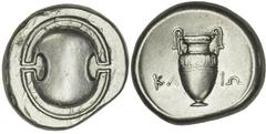 ANCIENT COINAGE-GREEK BOEOTIA. Thebes. AR Stater (12.19 gms), ca. 395-338 B.C. Klio (N) Magistrate. Struck ca. 368-364 B.C. BCD-531. Boeotian shield./Amphora. Well centered, good metal quality and str