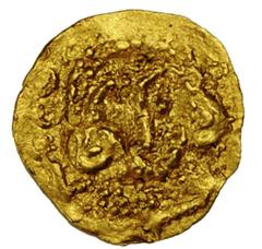 WORLD GOLD COINS-ITALY ITALY. Sardinia. Cagliari. AV Tremissis (.59 gms), ca. Eighth Century or Later. Local Sardinian imitation of a Byzantine tremissis of Leo III with Constantine V. Perhaps one of 