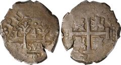 PERU. Cob 4 Reales, 1701-L. Lima Mint; Assayer Francisco Hurtado (H). Charles II. PCGS EF-40. cf. KM-33; Cal-476. Weight: 13.50 gms. This attractive and SCARCE cob was struck posthumously in the name 