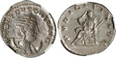HERENNIUS ETRUSCUS, A.D. 251. AR Double-Denarius (Antoninianus) (4.77 gms), Rome Mint. NGC MS, Strike: 5/5 Surface: 4/5. RIC-59B; RSC 19. Obverse: Laureate bust right; Reverse: Pudicitia seated left. 