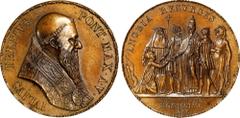 GREAT BRITAIN. Pope Julius III/Restitution of the Papacy in England Bronze Medal, "Year V (1554)" (ca. late 19th Century). GEM UNCIRCULATED. cf. MI-70/15 (for prototype); Eimer-31C; Mazio-Unlisted; cf