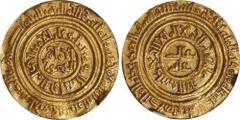 ISLAMIC KINGDOMS. Fatimid Caliphate. Dinar, ND (ca. AH 495-524 [1102-30]). Misr (Cairo) Mint. al-Amir. NGC AU-55. NGC AU Details--Removed from Jewelry. Fr-38; Wilkes-846; A-729; Nicol-2456. Weight: 4.