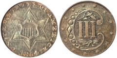 Silver Three-Cent Pieces Silver Three-Cent Piece 1854 Silver Three-Cent Piece. Proof-63 (PCGS). The Mint changed the composition of the Three-Cent Silver in 1854 to a standard alloy of 90% silver, 10%