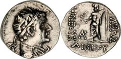 GREEK Indo-Greeks Bactria and NW India. Indo-Greeks. Heliocles I. AR Tetradrachm (16.78 gms), ca. 145-130 B.C. Bop-series 1 #1. Diademed draped bust right./Zeus holding thunderbolt and spear. VERY FIN