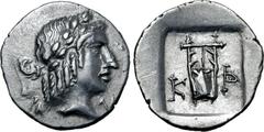 Greek Lykian League, Kragos AR Hemidrachm. 44-18 BC. Laureate head of Apollo to right; Λ behind, Y before / Kithara; K-P across fields; all within shallow incuse square. Troxell, Lycia, Period IV, 84;