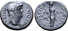 Roman Provincial Nero Æ 17mm of Maeonia, Lydia. Circa AD 65. Ti. Cl. Menekratos, magistrate. Circa AD 65. ΝΕΡΩΝ ΚΑΙΣΑΡ, laureate head to right / MAIONΩN MENEKPATOYΣ, veiled goddess standing to right, 