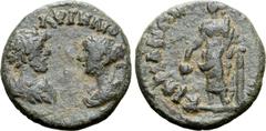 Roman Provincial Marcus Aurelius, as Caesar, with Faustina II, Æ 18mm of Cilbiani Inferiores (Nicaea), Lydia. Circa AD 147-161. ΑVΡΗΛΙΟ[Ϲ ΚΑΙϹΑΡ], laureate bust of Aurelius, wearing paludamentum, faci