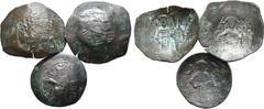 Byzantine Lot of 3 Byzantine BI Coins. Includes: 1) Isaac II Angelus BI Aspron Trachy. Constantinople, AD 1185-1195. The Mother of God enthroned facing, nimbate, holding medallion of infant Christ; MH