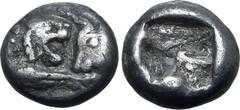 Greek Kingdom of Lydia, Kroisos AR 1/12 Stater. Sardes, circa 561-546 BC. Confronted foreparts of lion to right and bull to left / Incuse square. GRPC Lydia S8; SNG Kayhan 1020-21; SNG von Aulock 2880