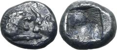 Greek Kingdom of Lydia, Kroisos AR 1/12 Stater. Sardes, circa 561-546 BC. Confronted foreparts of lion to right and bull to left / Incuse square. GRPC Lydia S8; SNG Kayhan 1020-21; SNG von Aulock 2880