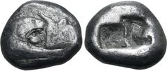 Greek Kingdom of Lydia, Kroisos AR Siglos. Sardes, circa 561-564 BC. Confronted foreparts of lion to right and bull to left / Two incuse square punches of unequal size. GRPC Lydia S3; Rosen 663-5; SNG