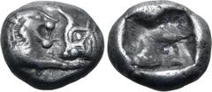 Greek Kingdom of Lydia, Kroisos AR 1/12 Stater. Sardes, circa 561-546 BC. Confronted foreparts of lion to right and bull to left / Incuse square. GRPC Lydia S8; SNG Kayhan 1020-21; SNG von Aulock 2880