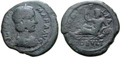 Roman Provincial Julia Mamaea (mother of S. Alexander) Ӕ 25mm of Deultum, Thrace. AD 222-235. IVLIA MAMAEA AVG, draped bust to right, wearing stephane / COL FL PAC DEVLT, river god reclining to left, 