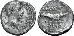 Roman Imperatorial Octavian AR Denarius. Uncertain mint, 28 BC. CAESAR • DIVI • F COS • VI, bare head to right; capricorn to right below bust truncation / AEGYPTO CAPTA in two lines, crocodile to righ