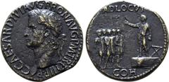 Roman Imperial Caligula Æ Sestertius. Rome, AD 39-40. C CAESAR DIVI AVG•PRON•AVG•P•M•TR•P III P•P, laureate head to left / ADLOCVT, emperor, bare-headed and togate, standing to left with right hand ra