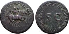 Roman Imperial Nero and Drusus (brothers of Caligula), as Caesars, Æ Dupondius. Rome, AD 40-41. NERO ET DRVSVS CAESARES, Nero and Drusus on horseback riding to right, cloaks flying / C•CAESAR DIVI AVG