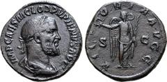 Roman Imperial Pupienus Æ Sestertius. Rome, AD 238. IMP CAES M CLOD PVPIENVS AVG, laureate, draped and cuirassed bust to right / VICTORIA AVGG, Victory standing facing, head to left, holding wreath in