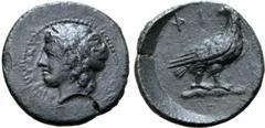 Greek Sicily, Akragas Æ Onkia. Tyranny of Phintias, circa 287-279 BC. Laureate head of Apollo to left / Eagle standing to right with head turned back. CNS I, 119; SNG Copenhagen 98; SNG ANS 1125. 2.62